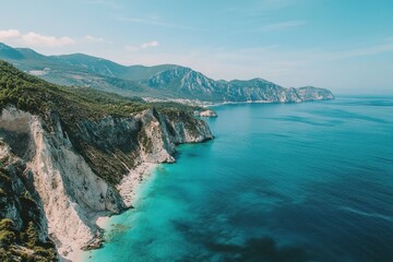 Obraz premium Explore the breathtaking coastal cliffs and turquoise waters of Zakynthos in Greece during summer vacation, Greece adventure journey for summer vacation on Zakynthos island