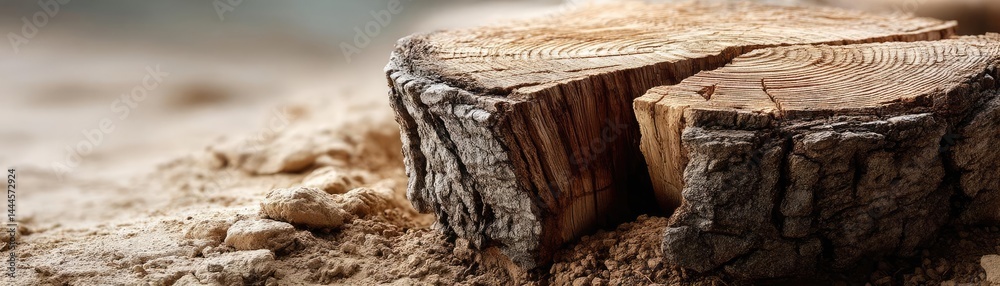 Poster tree stump representing environmental damage and forest decline concept. close-up of a wooden stump 