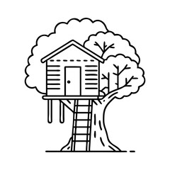 treehouse icon, treehouse line art - simple line art of treehouse, perfect for treehouse logos and icons