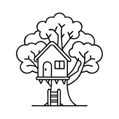 treehouse icon, treehouse line art - simple line art of treehouse, perfect for treehouse logos and icons