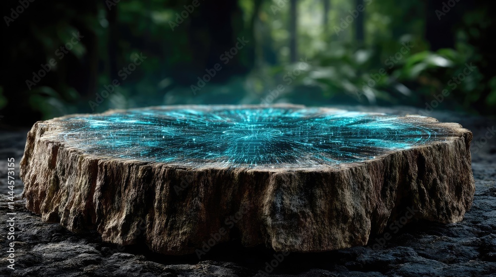 Poster tree stump reflecting deforestation and climate change crisis concept. a detailed cross-section of a