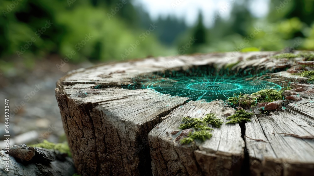 Aufkleber tree stump reflecting deforestation and climate change crisis concept. close-up of a tree stump with