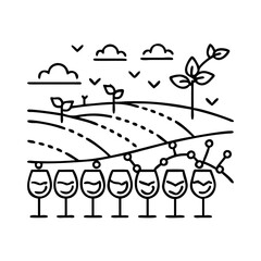 vineyard icon, vineyard line art - simple line art of vineyard, perfect for vineyard logos and icons