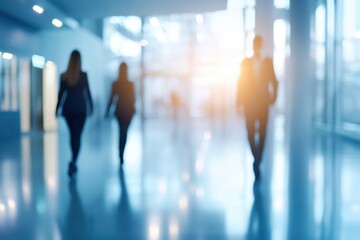 Blurred business people walking in a bright modern office environment during daytime, Blurred business people walking in the modern office background