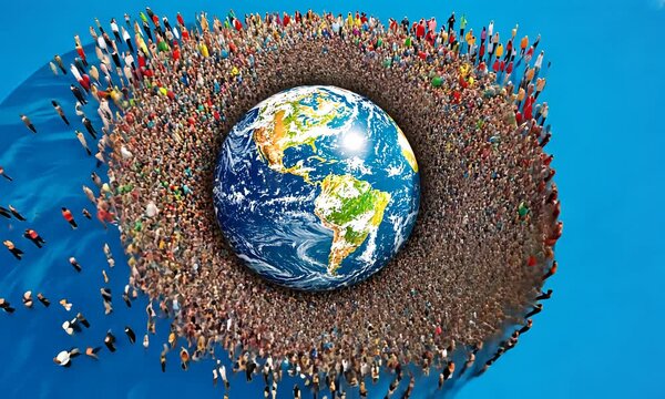 Global population surrounding Earth