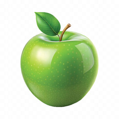 realistic 3d green apple with green leaf isolated on transparent background