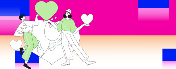 Happy Valentine's Day flat character vector concept business hand drawn illustration
