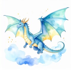 青い水彩画のドラゴン