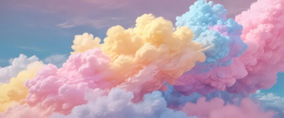 Fototapeta premium Fuzzy, swirling pastel hues; pink, yellow, blue blend Abstract, cloud-like appearance , pattern, blend, whimsical