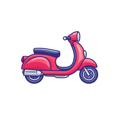 Obraz premium Bright red scooter parked on a white background