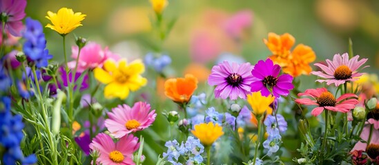 Naklejka premium Colorful daisies in the field. Welcome spring.