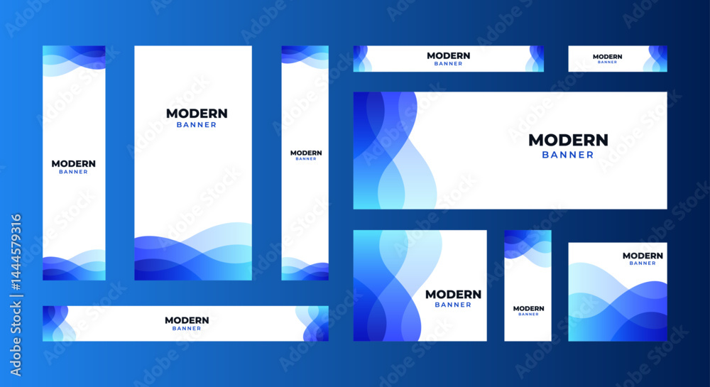 Poster set of blank abstract design banner template. gradient blue. vector abstract design banner web templ