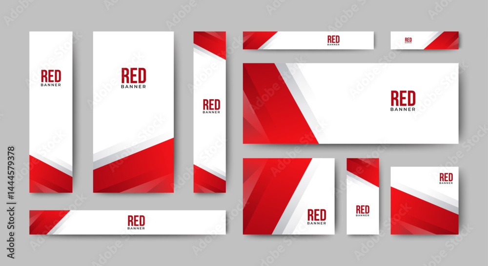 Poster set of blank abstract design banner template with red shapes. vector abstract design banner web temp