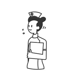 hand drawn doodle female nurse holding clipboard data