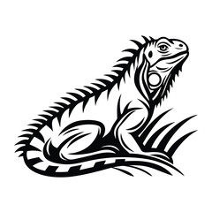 Stylized Iguana Reptile Artwork, Black and White Animal Design