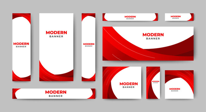 Set of blank abstract design banner template with red shapes. Vector abstract design banner web template.