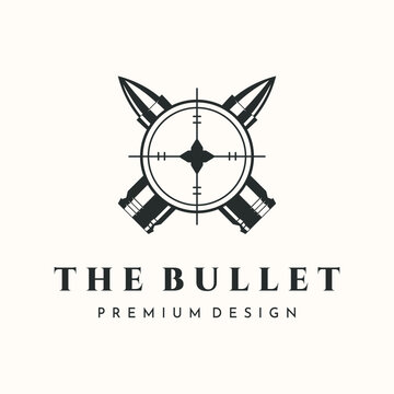 the bullet cross target vintage logo vector minimalist illustration design, bullet with target mark symbol design