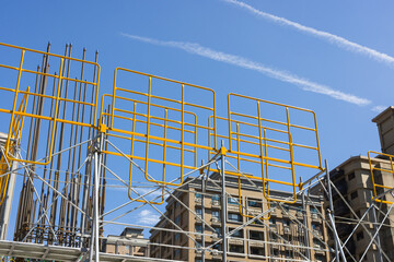 Active construction site with workers and machines