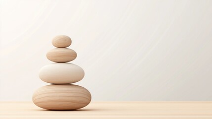 A stack of smooth wooden stones stands in perfect balance