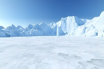Obraz premium Stunning Antarctic Ice Landscape Majestic Glacier Peaks and Expansive Frozen Plain under a Clear Blue Sky