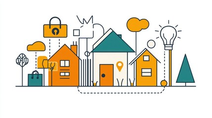 Colorful illustration showcasing connectivity concepts within a residential community