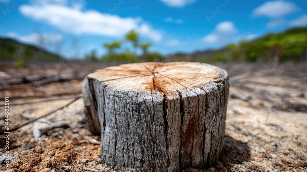 Poster tree stump representing environmental damage and forest decline concept. a close-up of a tree stump 