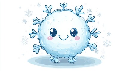 Fototapeta premium Cute cartoon snowball character with snowflakes.