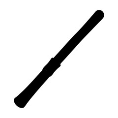 Black Silhouette of a Simple Wooden Walking Stick or Cane