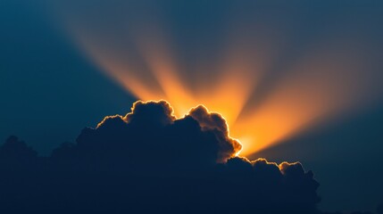 Radiant light bursting from behind the dark clouds beautifully