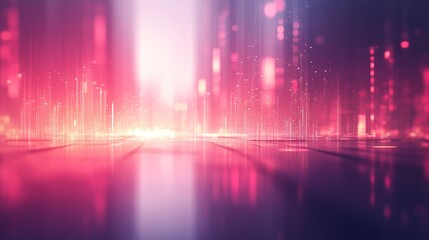 Fototapeta premium Digital city scene with vibrant pink and white light effects.