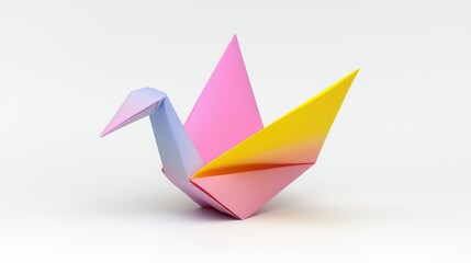 Naklejka premium A Colorful Paper Crane Origami Displayed Against a White Background