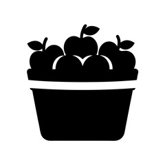 A black silhouette of a basket full of apples a simple illustration of fruit harvest