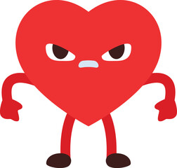 simple cartoon cute heart character is angry with both hands clenched into fists