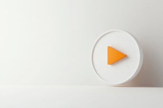 Circular play button design with vibrant orange triangle against