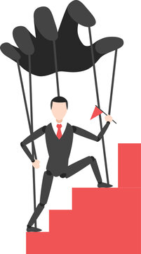 simple cartoon character of businessman in puppet-like movement with total victory pose