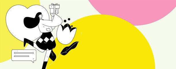 Happy Valentine's Day flat character vector concept business hand drawn illustration
