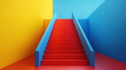 Colorful stairway. Upward. Modern design. Bright. Minimalist
