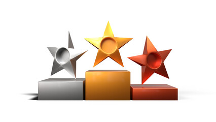 podium with 3 stars in gold, silver and bronze - transparent background