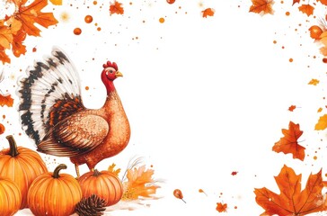 Thanksgiving-themed banner with turkey, leaves