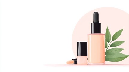 Obraz premium Elegant Cosmetic Bottles with Droppers and Leaf on Soft Pastel Background