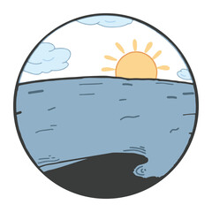 landscape illustration badge with sea and sun