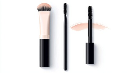 Obraz premium Eyebrow Makeup Products Including Pencil, Brush, and Gel on a Clean White Background