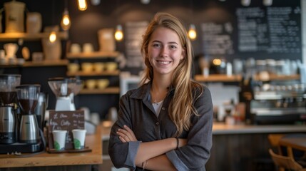 Smiling Barista in a Coffee Shop