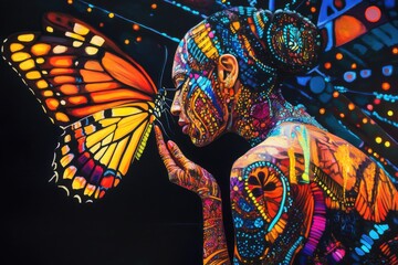 Naklejka premium Colorful transformation of nature and humanity intertwined in a stunning urban art depiction