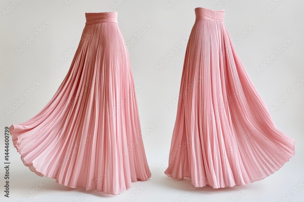 Poster elegant pleated skirt design in soft pink. beautiful cascading folds and subtle textures create a ca