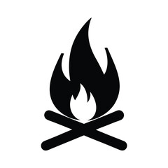 Campfire Icon Black and White Simple Design Graphic Image Burning Flames Wood Sticks