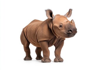 A young rhinoceros against a white background