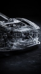 A sleek, transparent car model showcasing intricate design and engineering details.