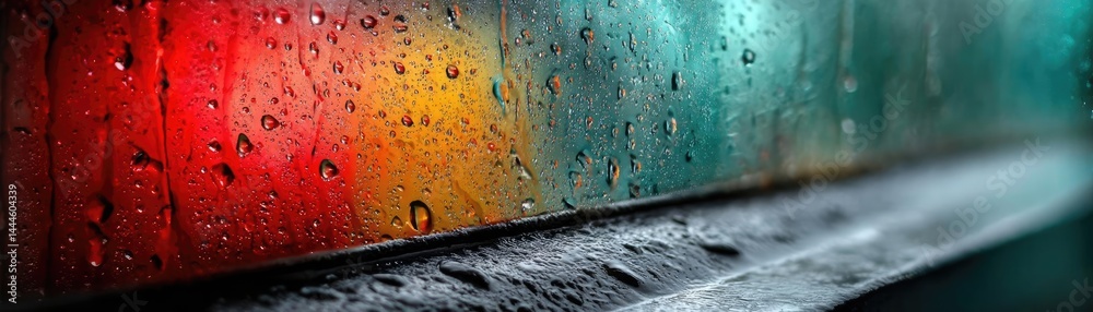 Poster raindrop on a window featuring sad city mood and water texture concept. vibrant raindrops on a windo