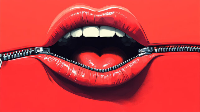 Cartoon zipper-mouth image captures the idea of keeping secrets and maintaining silence with a playful design